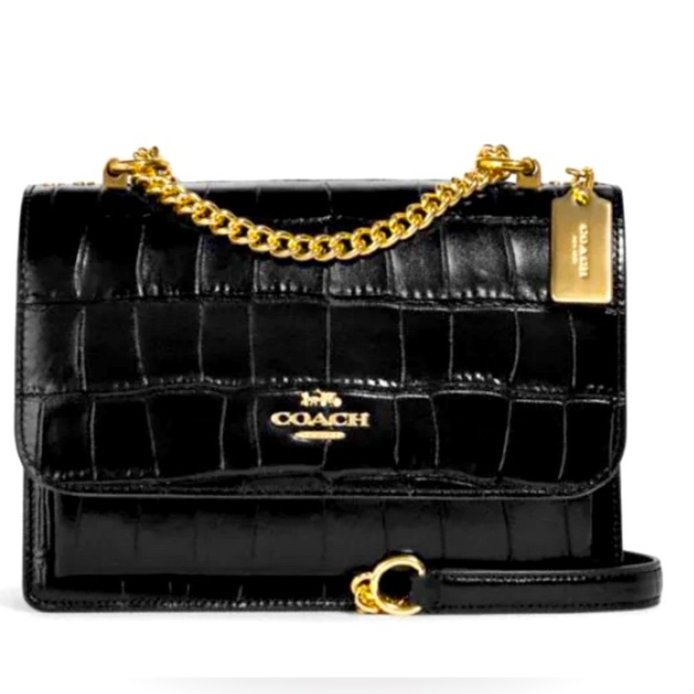 New COACH Crocodile Leather Style Klare Crossbody bag Gold hardware Black CC840
